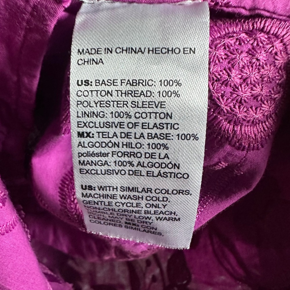 CHICO Magenta Floral Embroidered Puff Sleeve Button Front Blouse Boho Pink Top‎ - Picture 8 of 9